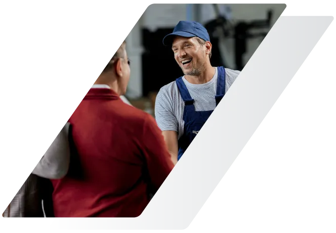 Right Leaning Reduce Baytime Tech Smiling with Customer